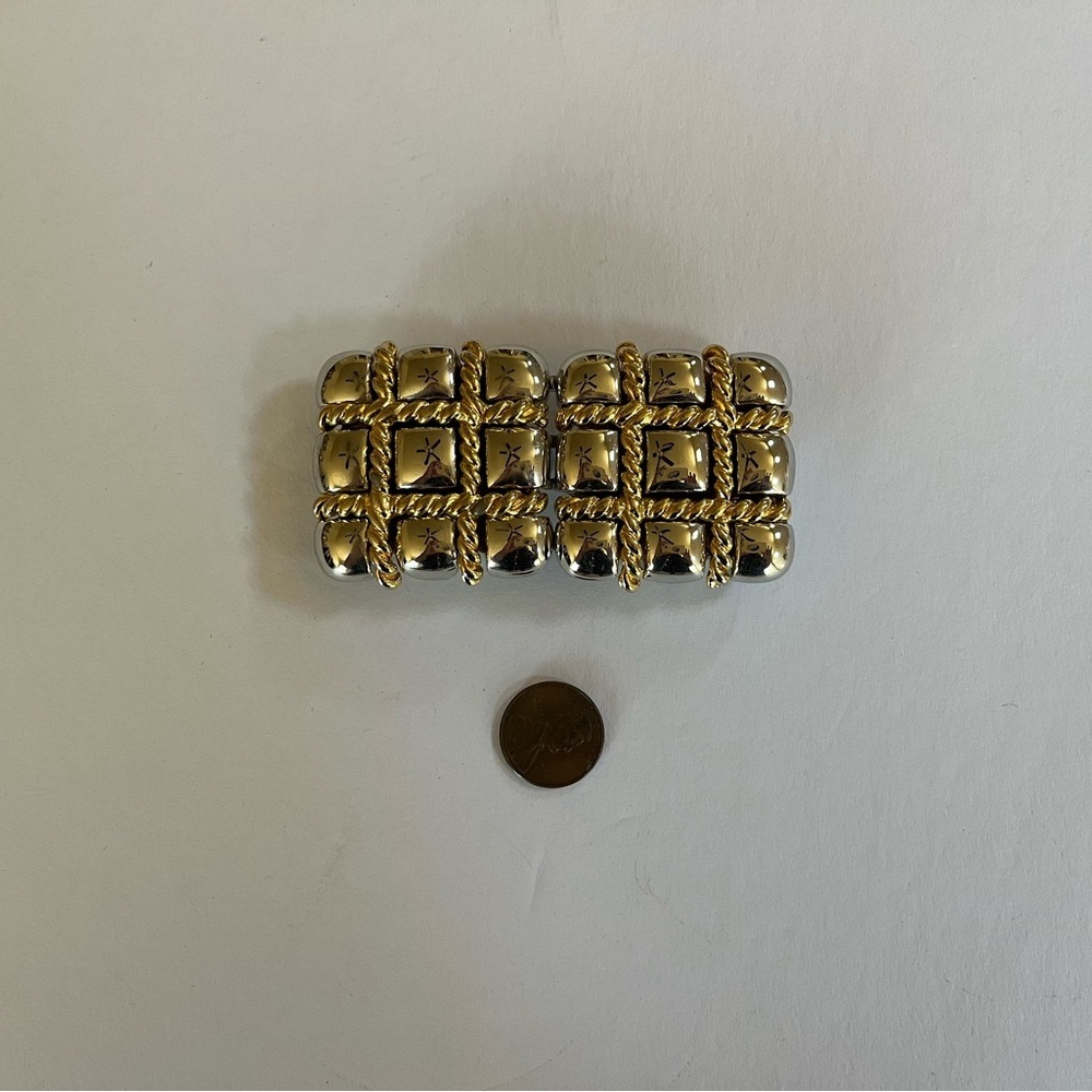 VTG Paquette Gold and Silver Tone Tic Tac Toe Square Interlocking Belt Buckle OS - Picture 3 of 10